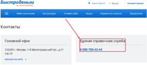 Телефон горячей линии Быстроденьги