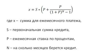 Формула расчета аннуитетного платежа по кредиту