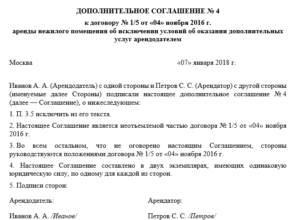 Дополнительное соглашение к договору аренды нежилого помещения: образец