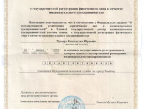 Свидетельство о государственной регистрации физического лица в качестве ИП
