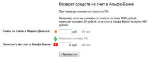 Переводы с Яндекс.Денег на карту Альфа-Банка