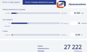 Онлайн-заявка на кредит наличными в Промсвязьбанке