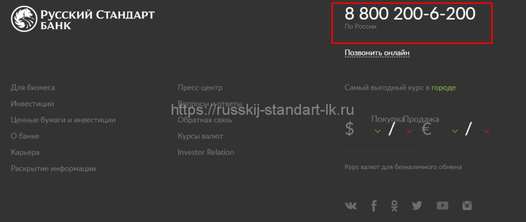 Бесплатный телефон горячей линии Русский Стандарт
